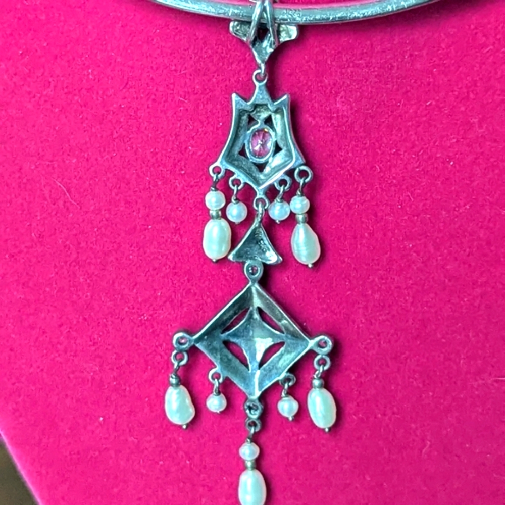 Antique Edwardian Sterling Silver and Marcasite Lavaliere And CHOKER - Picture 4 of 10